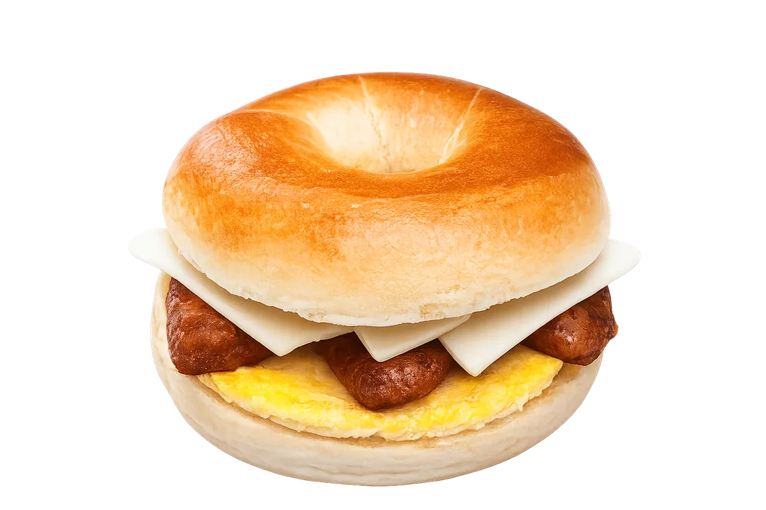 Egg, sausage and cheese bagel