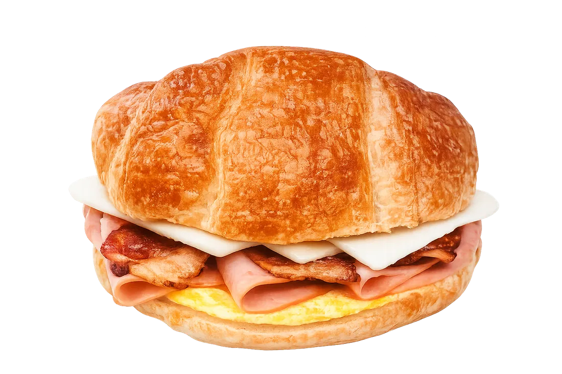 Egg, ham, bacon and cheese croissant