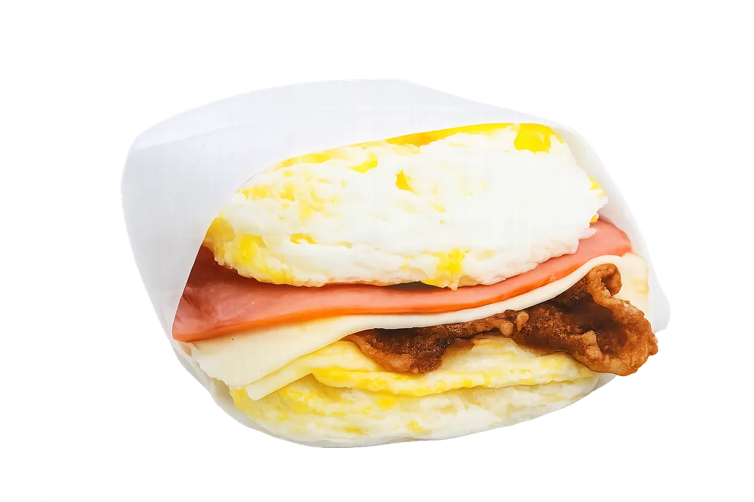 Low carb egg, bacon, ham and cheese