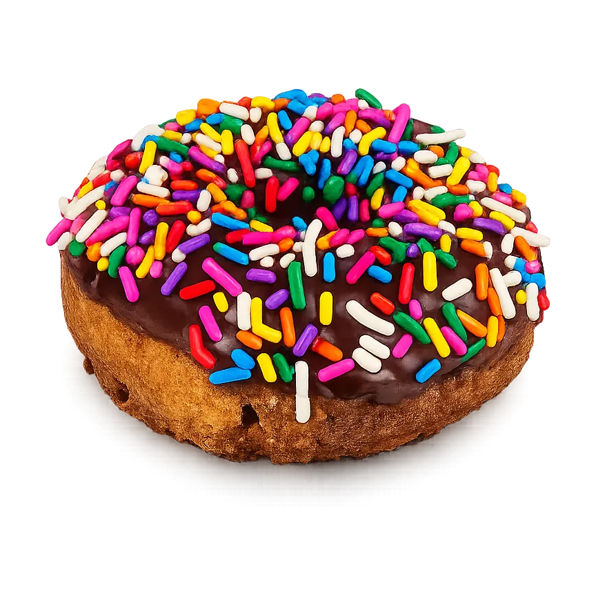 Chocolate frosted donut with rainbow sprinkles