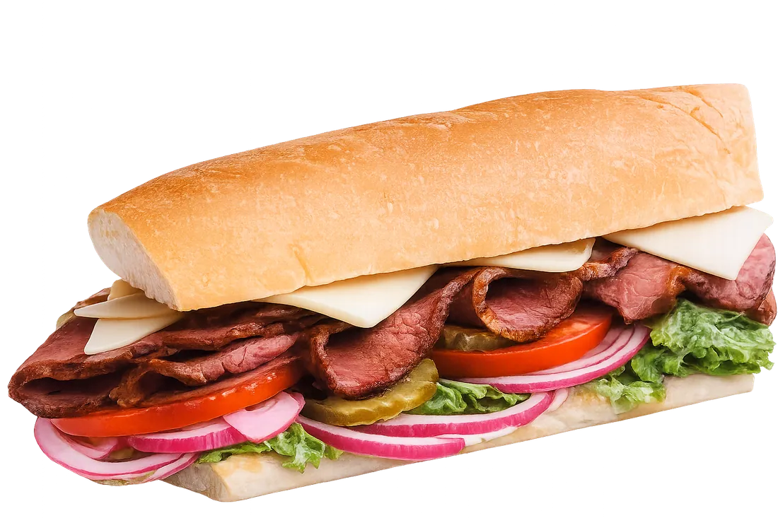Roast beef and cheese sub sandwich